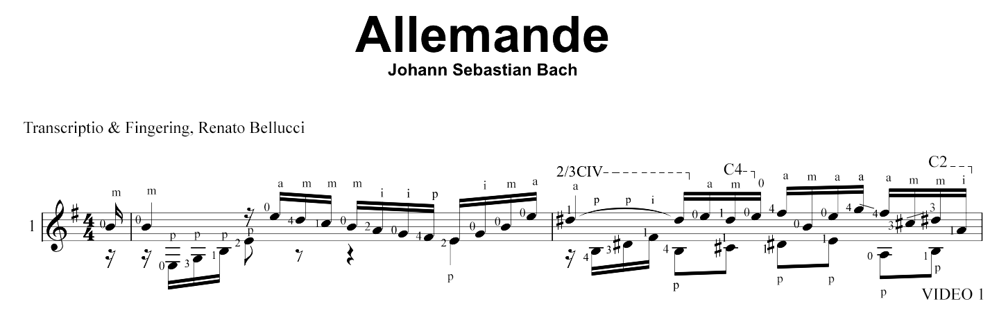 JS Bach Allemande Staff and Video 1